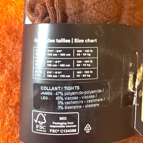Chocolate expresso touch of cashmere diamond tights made in Italy NWT - Picture 6 of 7